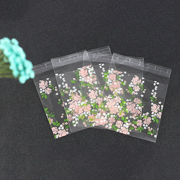 100X Clear Flowers Cookie Jewelry Bag DIY Gift Bags Candy Party Bag Disposable